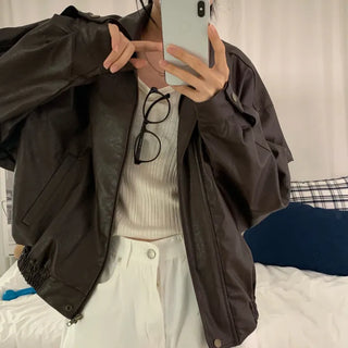 [Oversized] Blouson Leather Short Jacket (4 colors)