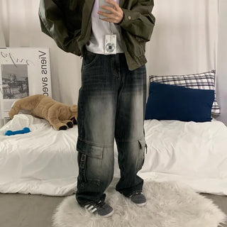 [FW New Arrival/Back Elastic Waist] Strap Cut Cargo Wide Fit Denim Pants