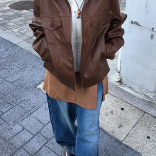 Trucker Collar Leather Jacket