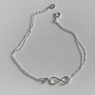 Infinite Love Heart Double-Strand Chain Silver Bracelet Friendship Bracelet