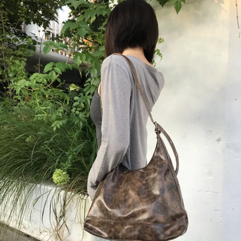 Brown vintage buckle shoulder crossbody bag