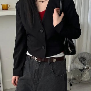 Boxy cropped collarless jacket