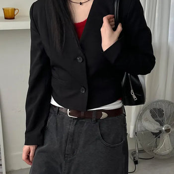 Boxy cropped collarless jacket