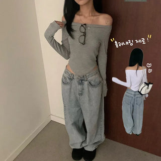 [Innocent/Effortless Chic/Slim Fit] Off-Rolled Long Sleeve T-shirt (3 colors)