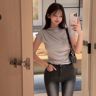 Beautiful mock turtleneck cap sleeve T-shirt