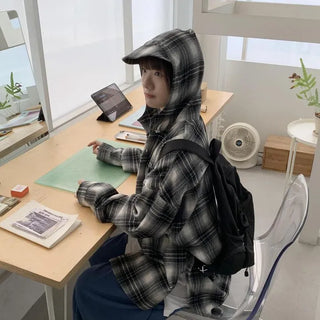 [UNISEX] Ed Check Hooded Cap String Shirt