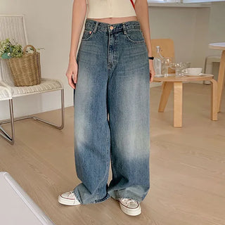 Loose Wash Wide Denim Jeans Long Maxi Four Seasons Autumn Balloon