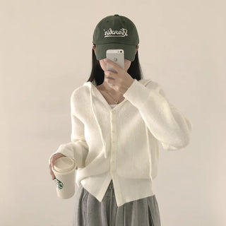 Lovely Mood, Soft Loose Fit Long Sleeve Hooded Knit Cardigan