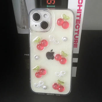 Levi Cherry 3D Resin Transparent Full Cover iPhone Case