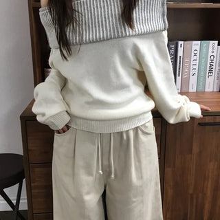 Color-blocked off-shoulder knit