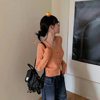 [Slim Fit/Guaranteed Fit/Cinched Waist] Cable V-Neck Long Sleeve Knit Cardigan