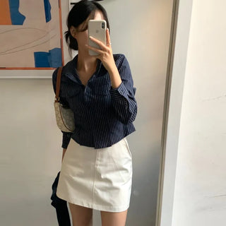 Beneff Striped Pocket Crop Shirt