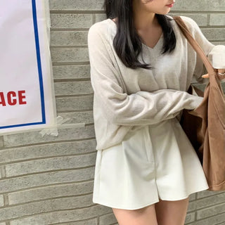 F&N Wool V-Neck Raglan Ribbed Loose Fit Knit