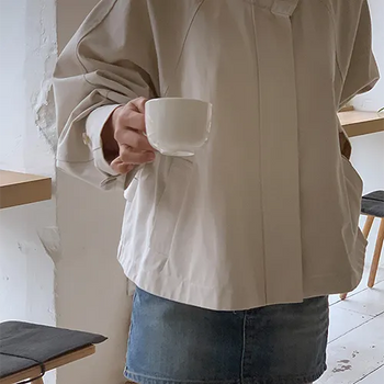 Earl Grey Pleated Short Field Trench Jacket Half Coat