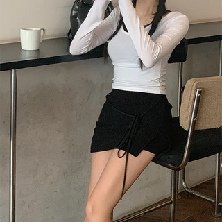 Limited Ribbed Ribbon Low Knit Skirt Pants