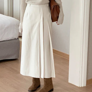 Cotton Pleated Pintuck Long Skirt  Office Look Wedding Guest Look
