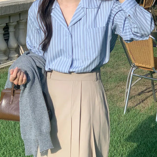 V-Collar Striped Shirt  Spring Shirt