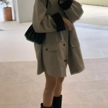 Corduroy Collar Jacket Color Block Oversized Fit