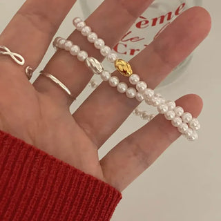 Peanut Pendant Pearl Layered Elastic Band Bracelet