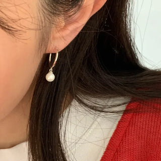 Pearl Drop One-Touch Hoop Earrings