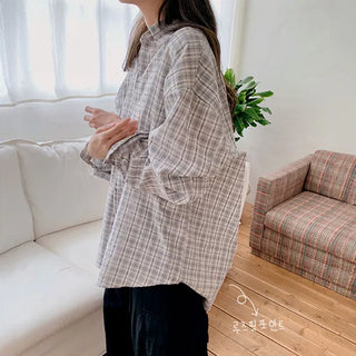For Two Transitional Boxy Plaid Shirt Big Size Loose Fit Oversized Cotton Seersucker Long Plaid Cotton Shirt