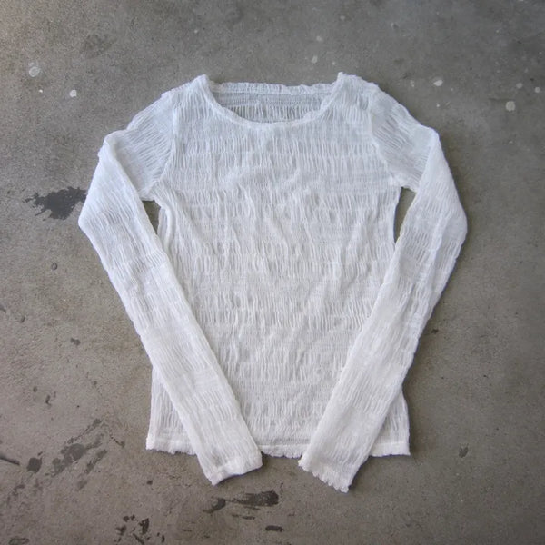 See-through Pleated T-shirt