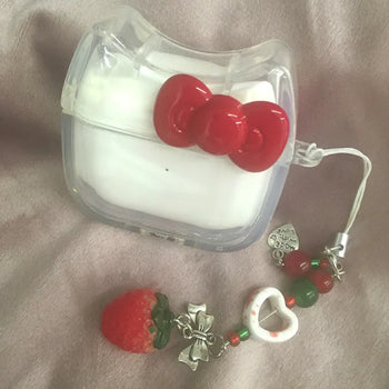 Red Ribbon Keyring Set Cat AirPods Case