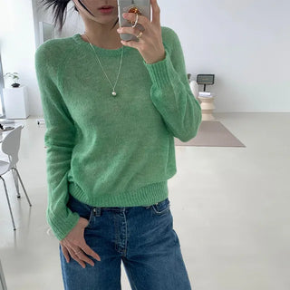 Lila Transitional Season Round Neck Wool Mohair Knit