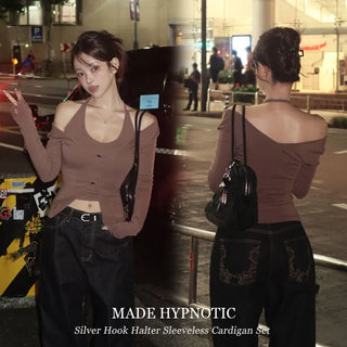 [MADE: In-house Production] Silver Hook Halter Sleeveless Cardigan Set