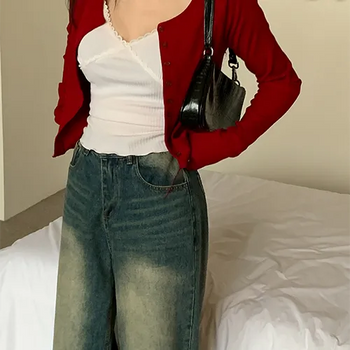 Elia U-Neck Ribbed Wavy Cardigan