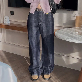 Ensher Semi-High Non-Faded Raw Denim Wide Pants