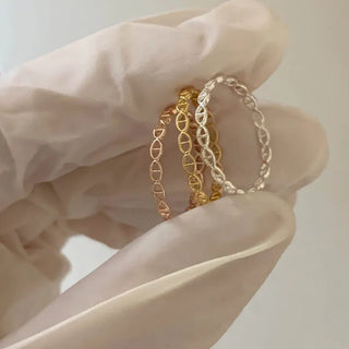 Mini Oval Layered Slim Silver Ring