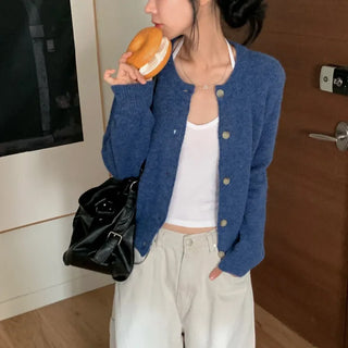 [Soft and Smooth/Guaranteed Fit] Simple Wool Round Knit Cardigan (4 Colors)