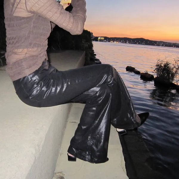 Coated Bootcut Jeans