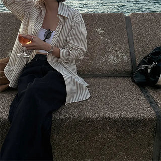Neutral Stripe Loose Fit Shirt