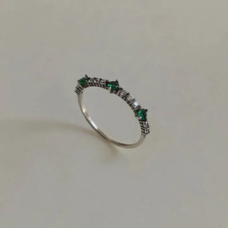 Green Cubic Layered Oil Painting Silver Ring