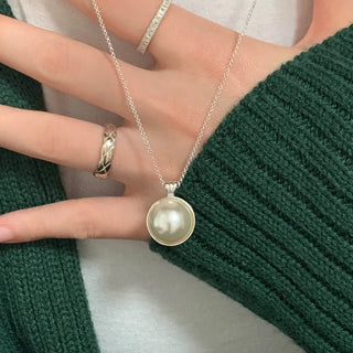 Classic Bold Pearl Pendant Silver Necklace