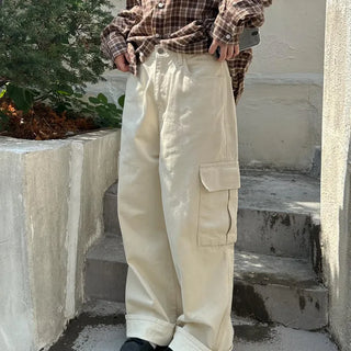 Unisex wide cotton cargo pants