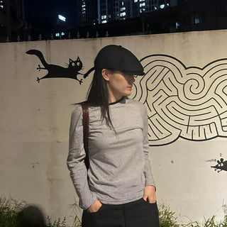 Color-block striped basic long-sleeve tee