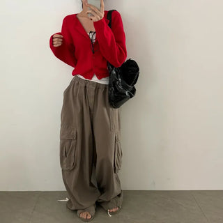[Unisex] Hip Cargo Wide Pocket Elastic Waist Long Pants (3 colors)