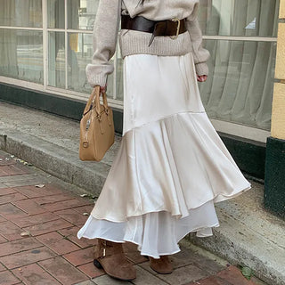 Silk layered long skirt