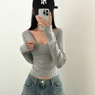 [Fit Guaranteed] Daily Basic V-Neck Semi-Crop Inner Long Sleeve T-Shirt (5 colors)