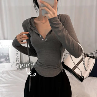 [Cinched Waist/Super Slim Fit] Stretchy Rolled Long Sleeve Hoodie (4 colors)