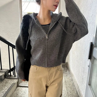Cozy Wool Knit Zip-Up Hoodie 4 Colors