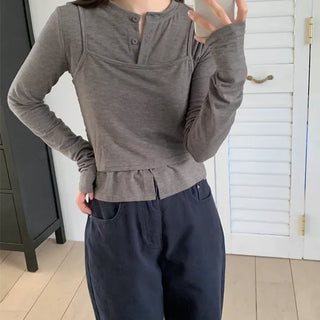 Spring Bustier Layered Long Sleeve T-shirt