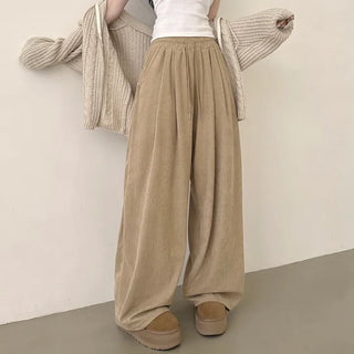 Cozy All Day Long, Corduroy Elastic Pintuck Wide Pants