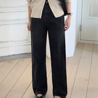 Dark Blue Straight Semi-Wide Denim Pants