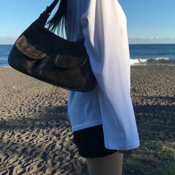 Brown two-pocket shoulder bag