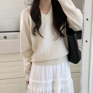 Spring Thick Raglan Loose Fit V-Neck Knit