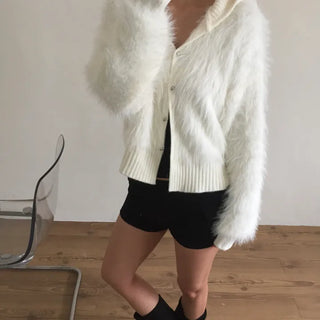 Mod hair fur hooded cardigan